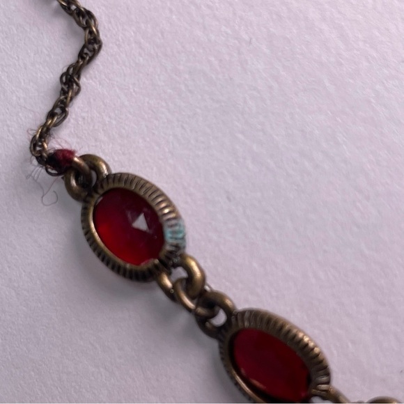 Victorian Gold Tone and Dark Red Necklace and Earring Set - Picture 6 of 11